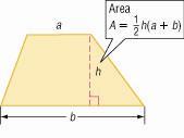 -A9 p. 10 0. at b ar c, for a 1. g m gh, for g For exercises -, see Example on page 118 and Example on page 119. GEOMETRY For exercises and, use the formula for the area of a trapezoid.