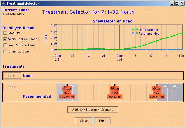 MDSS Treatment Recommendations You can click on each checkbox to access each road condition parameter. In this case Snow Depth has been selected.