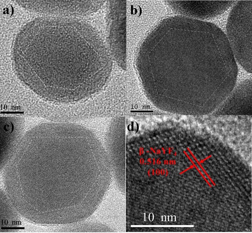 nanoparticles. Fig. S3 Representative TEM images of the core shell structure of β-nayf 4 : Yb 3+, Tm 3+ /NaYF 4 nanoparticles. Fig. S4 XRD patterns of TiO 2, NYF, and the paste of NYF@TiO 2 sintered at 450 o C for 1h in air.