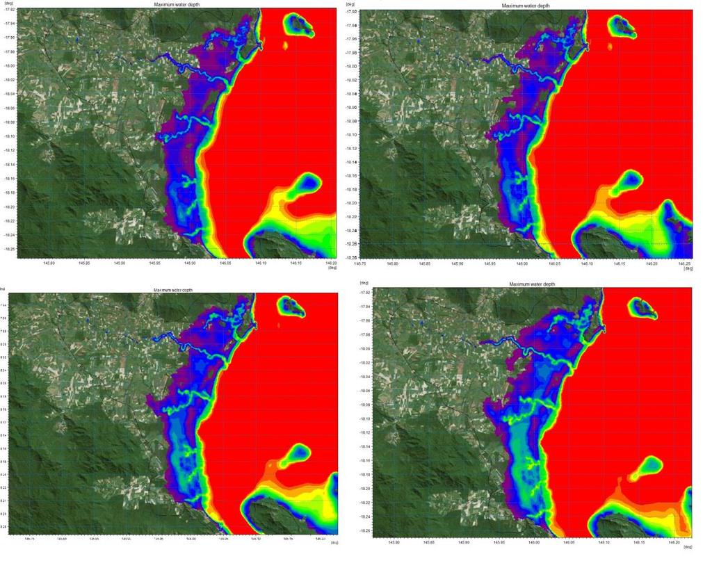 Figure 2 shows inundation between Hull Heads and Cardwell caused by Yasi event for varying sea levels corresponding to some RCPs cases.