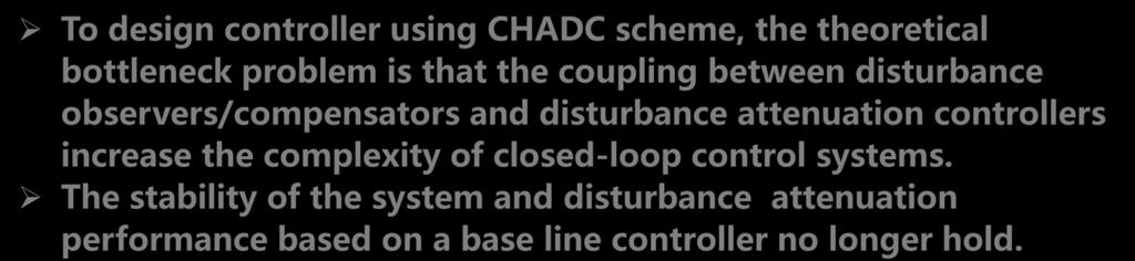 Ani-Disurbance Conrol for MDs Composie Hierarchical Ani-Disurbance Conrol (CHADC) Closed-loop sysem H Conrol x () = ( A+ B K ) x() + Bd () + Ff ( x( ), ) CHADC (H +DOBC) x () A+ BK BV x() = () () e