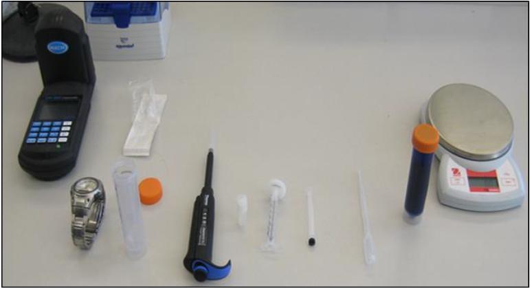 by a colorimeter is used to determine the MBV. Figure 4.1 shows the devices used for the Methylene Blue test. Figure 4.1 Test Devices for Methylene Blue Test 4.3.
