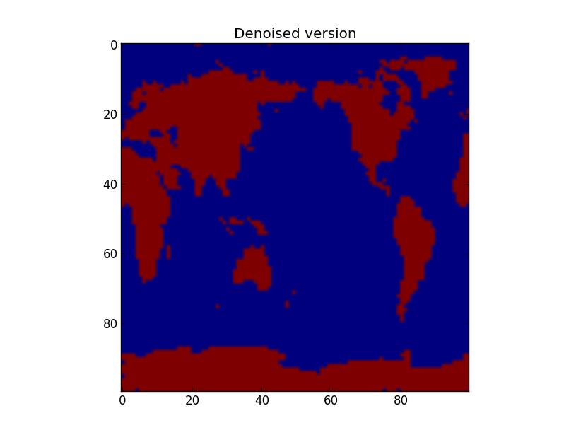 MRF example: a world map Using the MRF image denoising algorithm with η = 2.1, ζ = 1.