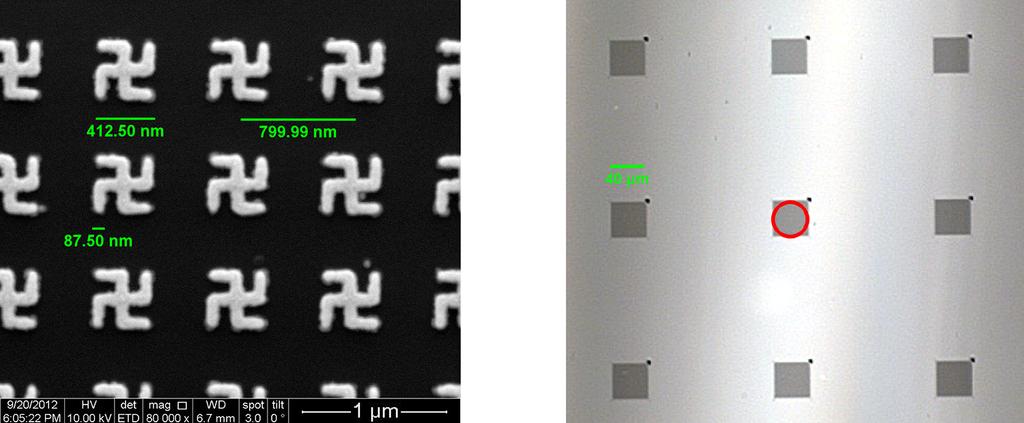 Second, exposure of the design on samples coated by negative resist by 30 kv EBL.