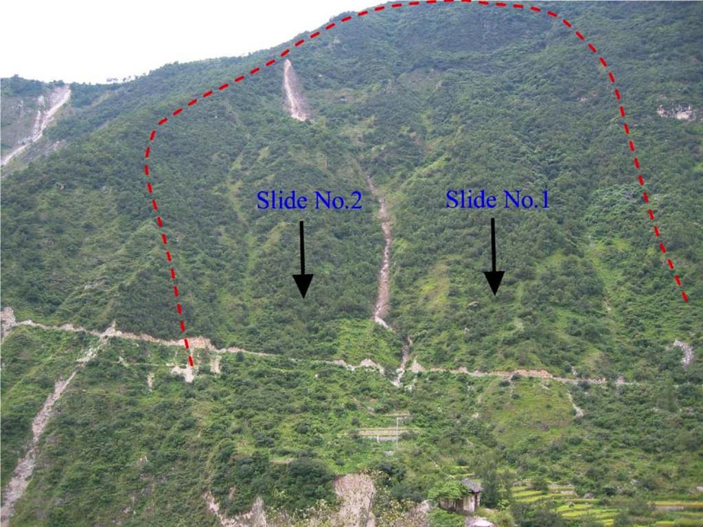 (2005), the slope angle is 35-40, and volume of slide 1 and 2 are approximately 6Mm 3 and 5Mm 3, respectively. Dai et al.