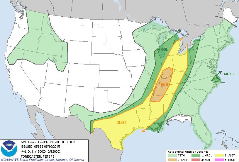 gust or tornado threat is possible across