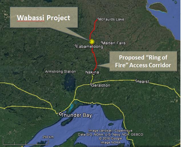 Wabassi Project & Local Communities Wabassi Resources, a private company, is a new explorer in the area with a long-term vision The Wabassi Project located 165 km north of Nakina, includes high-grade