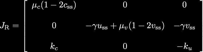 Finding Eigenvalues Differentiating respect to reaction terms: with gives