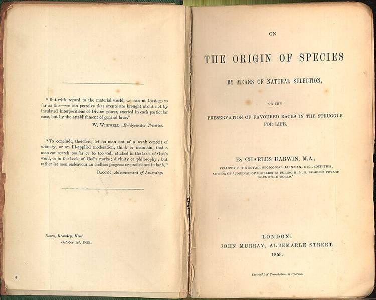 In 1859, Darwin published his book The Origin of Species in which he described his theory of