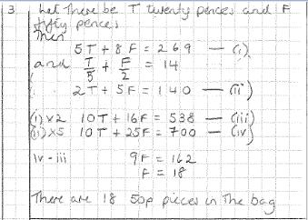 2016 Q1 2015 Q2 Question 2 Part (a) Forming and solving of linear