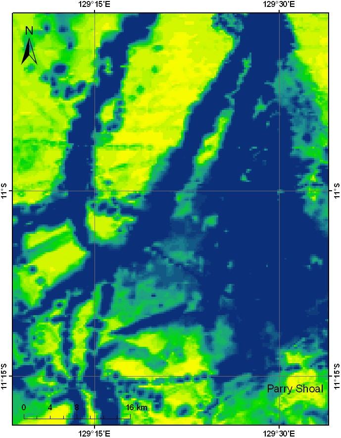 Figure 5 shows an area of convergent channels as it appears in the TM visible and infrared wavelength bands. The depth of these convergent channels range from 25 to 75 m.
