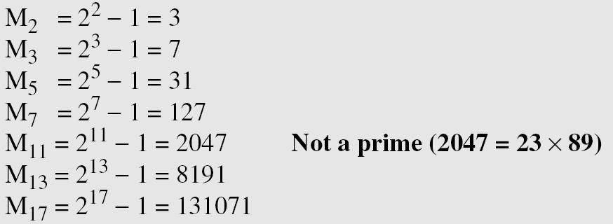 9.1.7 Generating Primes Mersenne Primes Note A number in the form M p