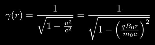 which is the same as the non-relativistic relationship between r and v. We can rearrange this to get v = qb 0 r/m 0. Substitute this for v in the formula for γ: Then B(r) = B 0 γ(r).