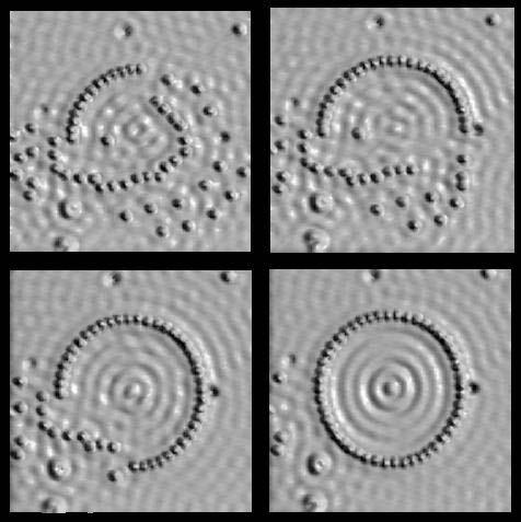 Manipulation of atoms Take advantage of tip-atom interactions to physically move atoms around on the surface This shows the assembly of a circular corral by