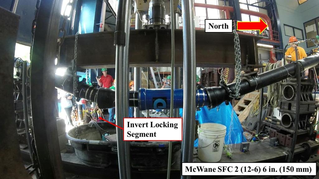 Figure 3.26. Invert Locking Segment Fell out of B Joint When the pipe achieved a maximum moment of 393 kip-in. (44.4 kn-m), leakage of approximately 2.4 fl. oz.