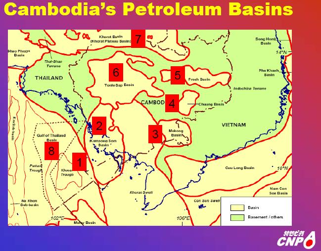 Petroleum Basins in Cambodia 8 sedimentary basins capable of containing petroleum that are either wholly or partially located in