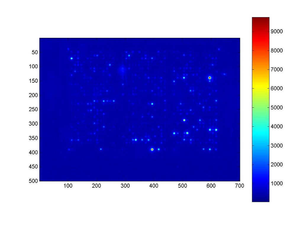 QUANTIFYING GLASS MICROARRAYS 5 Nylon cdna Microarrays Array images are often