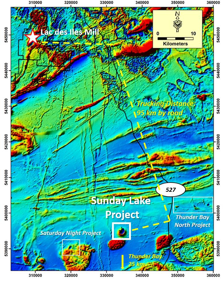 Figure 1. Plan view map showing the location of the Sunday Lake PGE-Cu-Ni exploration property.