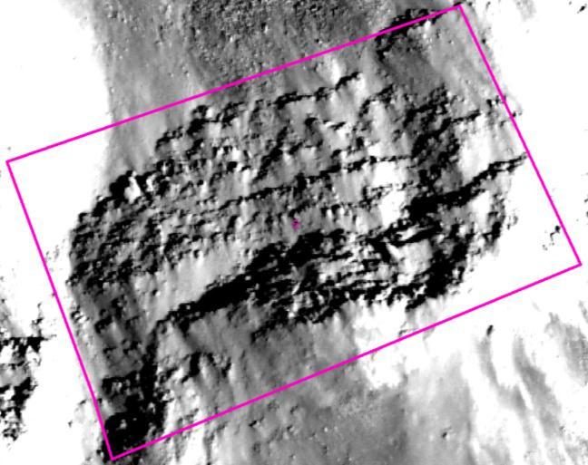 The package height was measured to be about 171 m. The second row of images shows a lava package on the S wall of Kepler Crater. The height of the package was measured to be 81 m.