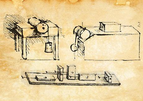 3 frictional systems. Figure 1.3: Sketches of Leonardo da Vinci s friction experiments. (image taken from newtonsapple.org.uk).