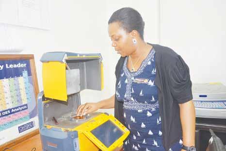 Manager for Laboratory Services at Tanzania Minerals Audit Agency (TMAA), Engineer Mvunilwa Mwarabu explains the use of a Niton FXL FM-XRF Analyzer that has been contributed by the Sustainable