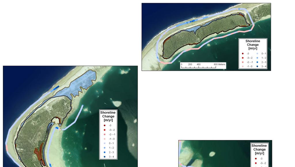 Erosion & accretion rates Coastline evolution (1961 2001, Manihi) Motu 3 Motu 2 Seaward
