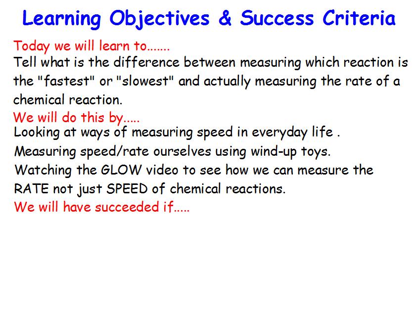 Change the speed of a chemical reaction using 3 different methods. We will also remind ourselves about Catalysts.