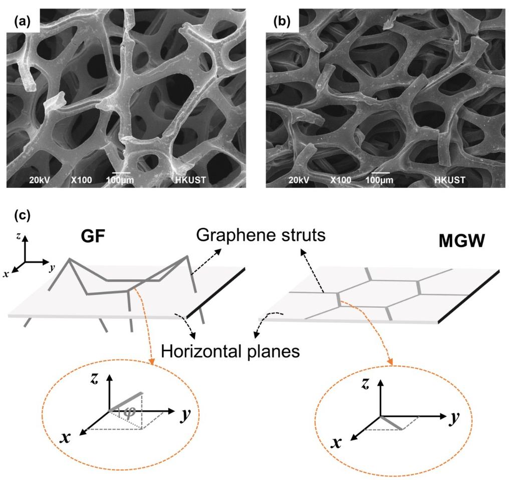 macroscopic scale. Figure S2. SEM images of top surfaces of (a) pristine GF and (b) MGW.