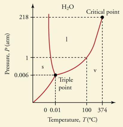 Use the triple point graph below for water to answer the following questions. 19. What phase would water exist if the pressure was at 20 atm and the temperature was at 400 deg C? a. solid b. liquid c.
