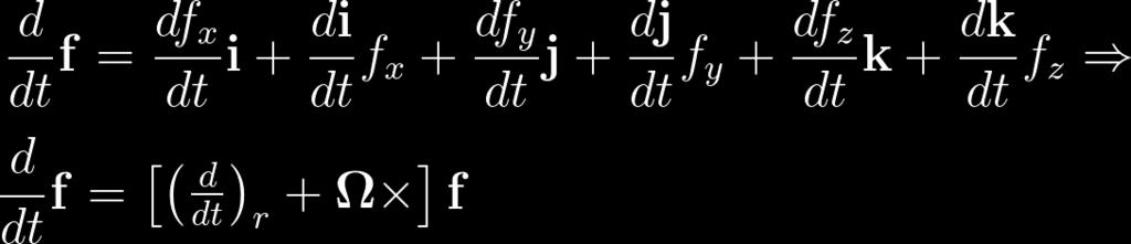 Time Derivatives in a Rotating Frame: Introduce the unit vectors i,j,k representing standard unit basis vectors in the rotating frame. As they rotate they will remain normalized.