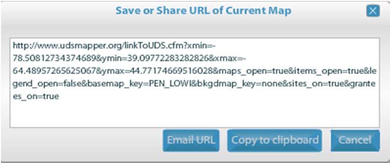 Share Map Tool This tool creates a URL the user can share with colleagues interested in reviewing the map within the UDS Mapper.