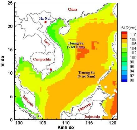 Distribution of sea level rise by late 21 st century based on the RCP8.5 scenarios Sea level rise in the central and south of the East Sea will be considerably higher than in other regions.