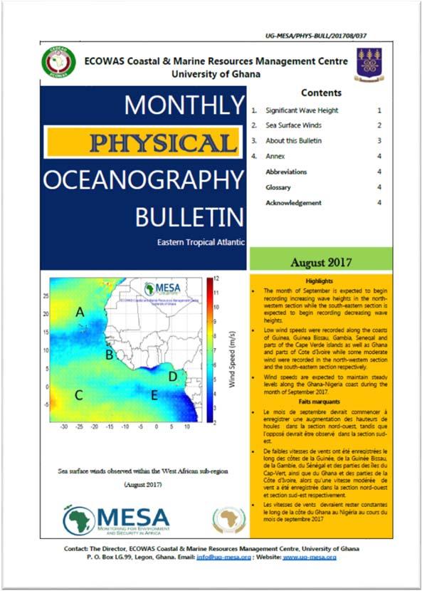 UG GMES Work Package 1 (EO Service 2) Monitoring & forecasting oceanography variables Status: Consolidated EO service of MESA Products Daily charts of