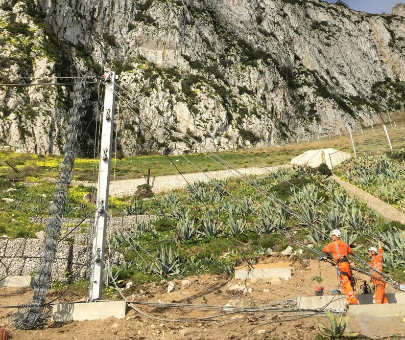 RXE-5000 rockfall barrier border post tensioning of the top support ropes to