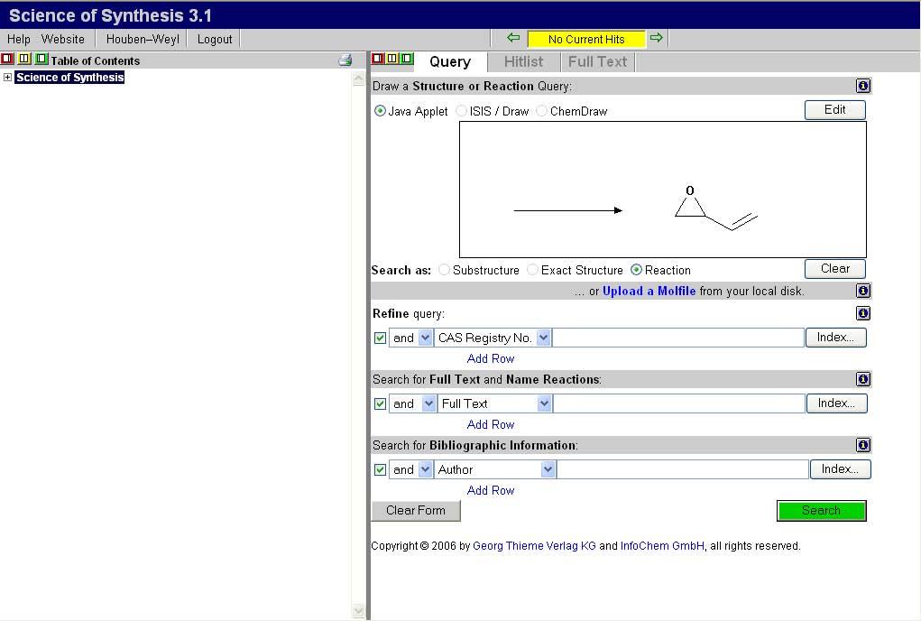 7 3 Reaction Search Science of Synthesis automatically switches to reaction search mode if an arrow is drawn next to the structure in the drawing tool.
