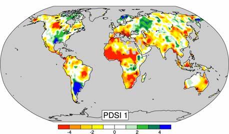 First-Order Draft Chapter IPCC WG Fourth Assessment Report 0 Question., Figure. The two most important spatial patterns (top) of the monthly Palmer Drought Severity Index.