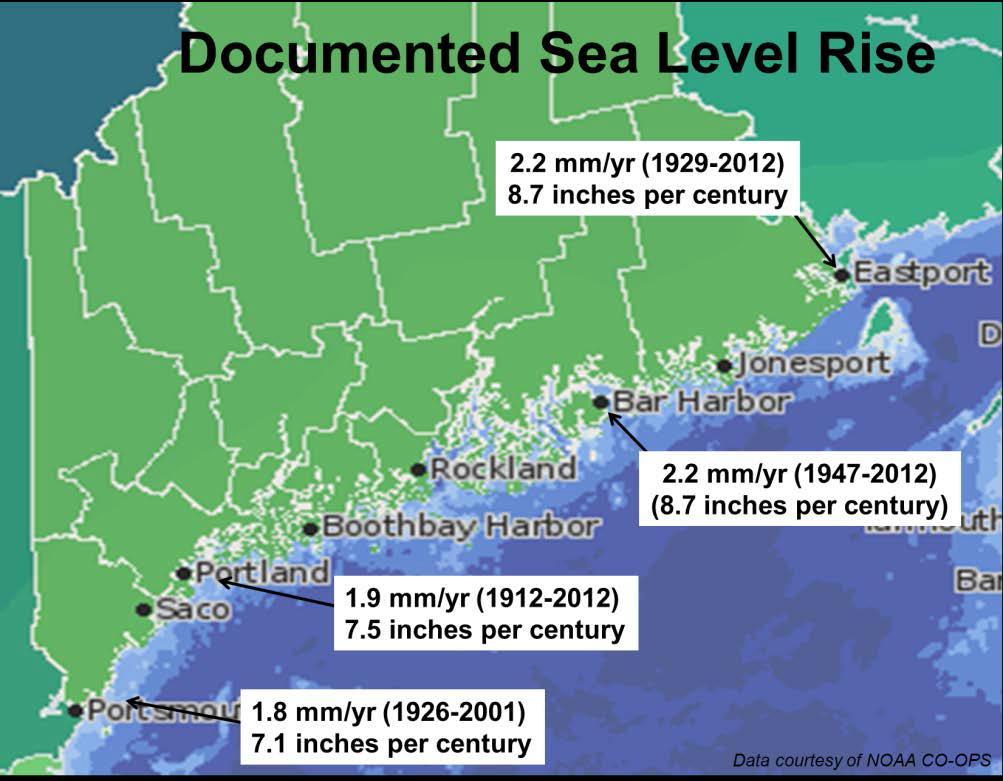 Figure 13-4 Recent Rates of Sea Level Rise Portsmouth to Eastport Not only has the pace of sea level rise picked up over the last hundred years, the rate is increasing, and is up