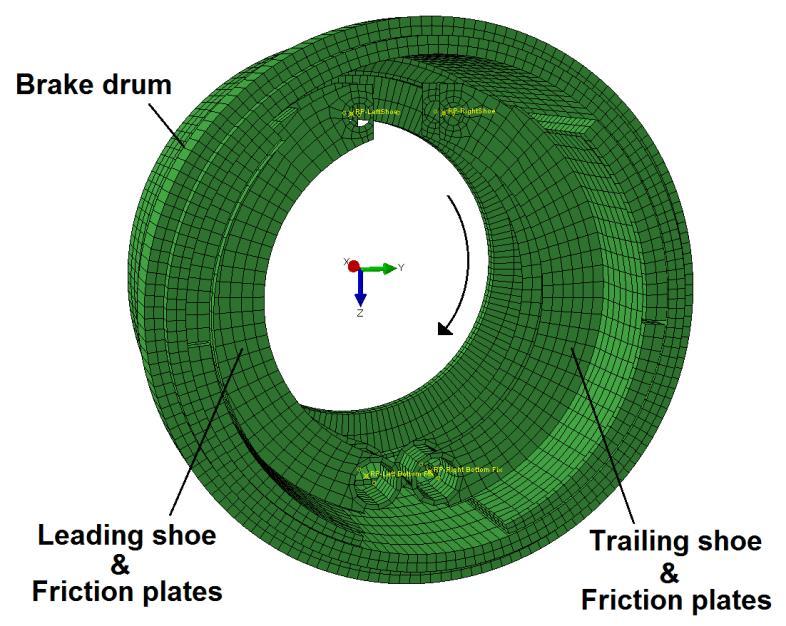 simulated better under complex surfaces and improve contact conditions during analysis. The both friction plates have adopted first-order element type C3D8RT as well.