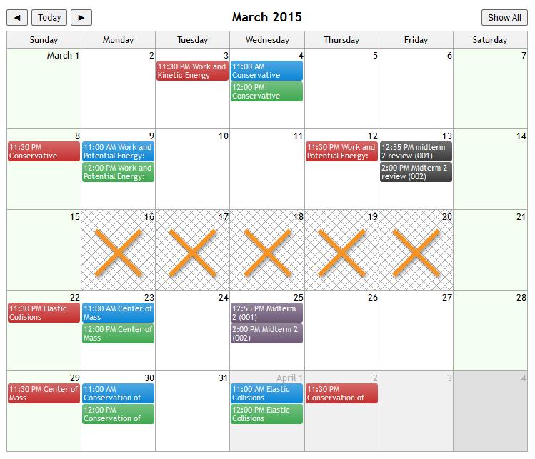 Course Schedule: March