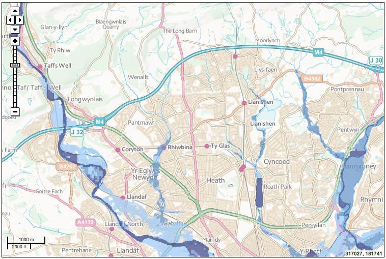 Indicative Flood Plains Figure 14 Flooding from rivers or sea without defences Flood defences Extent of extreme flooding Areas benefiting from flood defences The proposed site lies outside any of