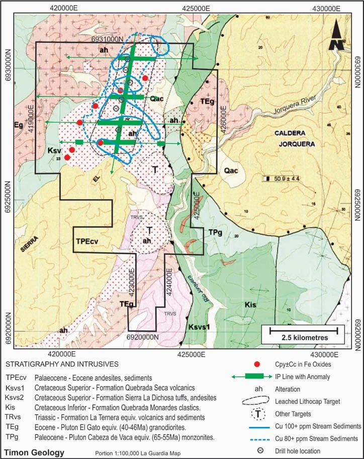TIMON PROJECT Geo-chemistry suggests sulphides associated with Copper Evidence is supported by Historic sampling by Billiton and North Broken Hill OVL: extensive sampling