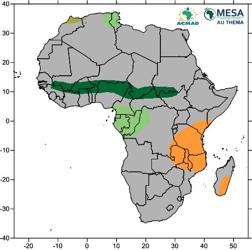 Western Africa, Sudan, South Sudan and Ethiopia recorded between 125 and 175 percent of the average precipitation with a peak of above 175 percent of average over south-eastern Sudan, Guinea and