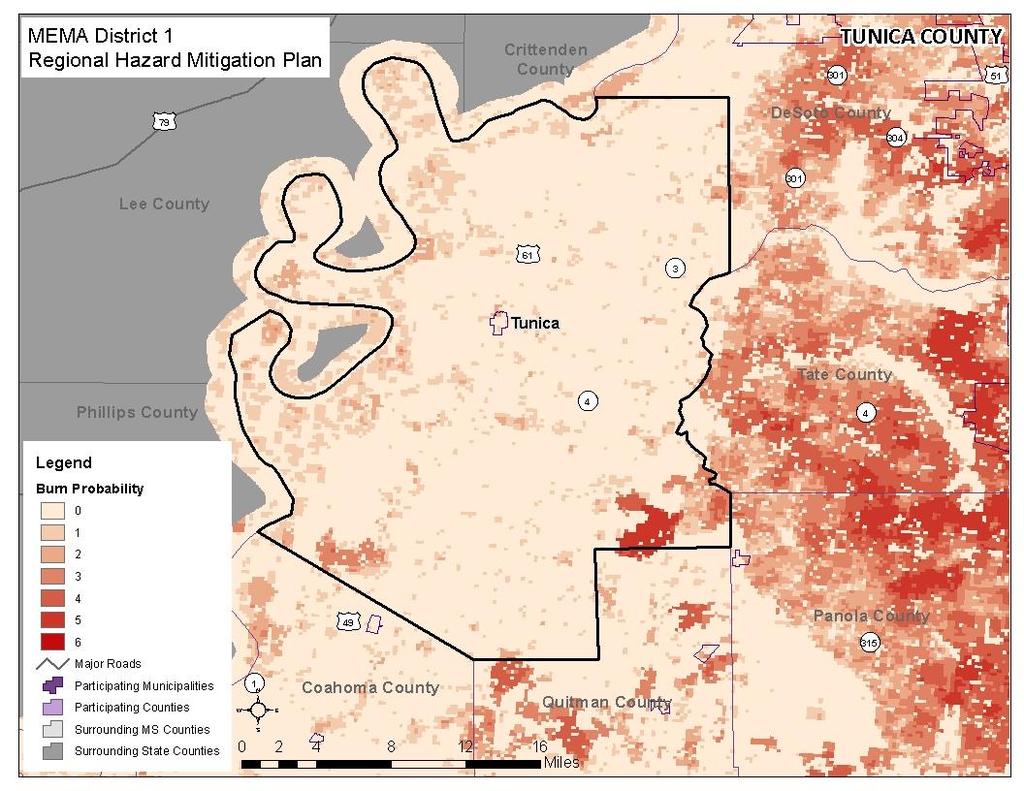 FIGURE H.5: BURN PROBABILITY IN TUNICA COUNTY Source: Southern Wildfire Risk Assessment GEOLOGIC HAZARDS H.2.7 Earthquake LOCATION AND SPATIAL EXTENT Figure H.