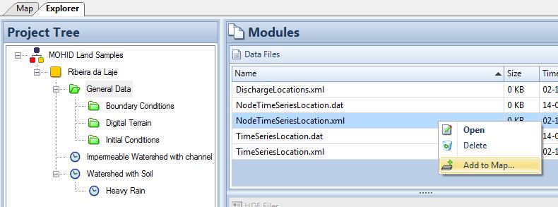 From General Data select the file Node Time Series Location.xml. This will add a file where time series have been written to the map. Select add to map.