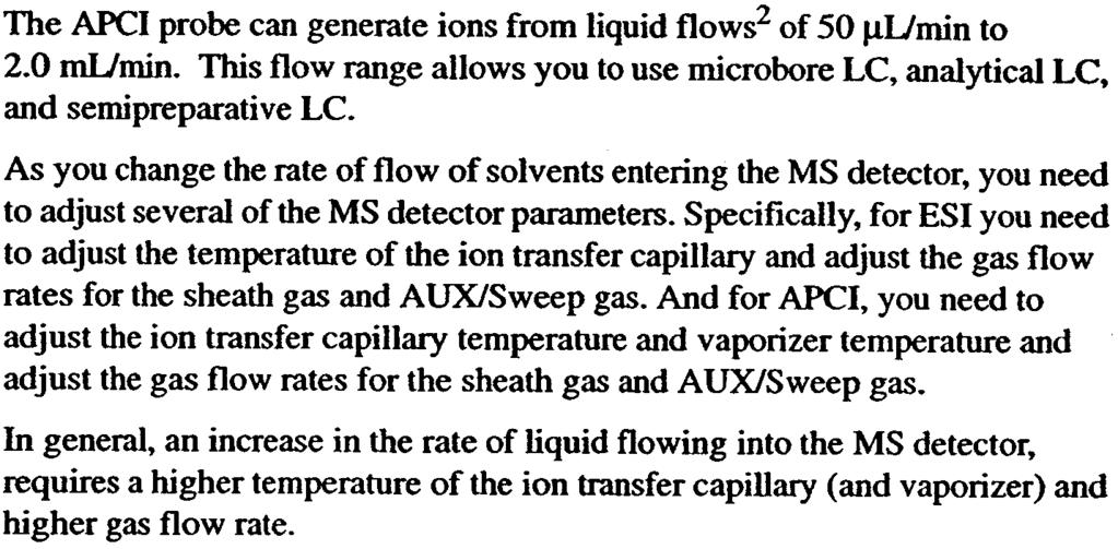 and semi preparative LC. As you change the rate of flow of solvents entering the MS detector.