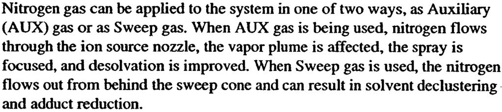 Should I Use Auxiliary Gas or Sweep Gas? Nitrogen gas can be applied to the system in one of two ways. as Auxiliary (AUX) gas or as Sweep gas. When AUX gas is being used.
