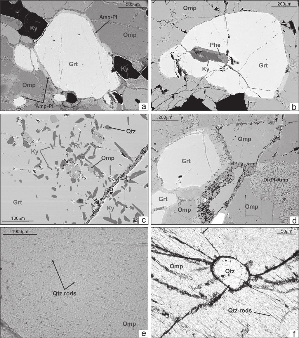 12 Mirijam VRABEC Figure 5. Primary and secondary mineral phases in eclogites. (a) Photomicrograph backscattered electron image (BSE) of unzoned homogenous garnet grains lacking any inclusions.