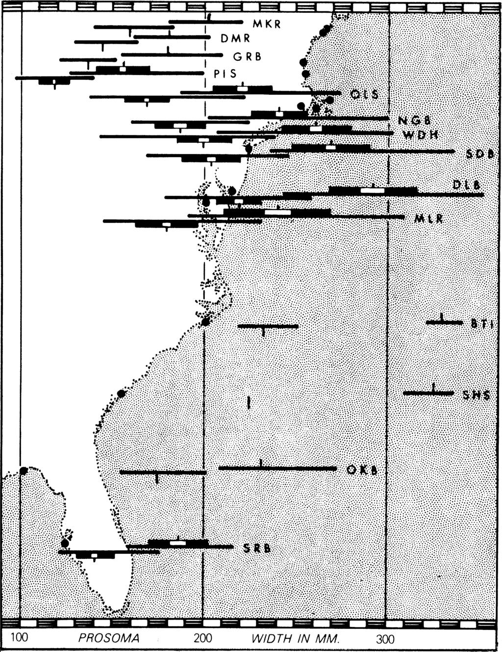 Limits on the Global Distribution of Horseshoe Crabs (Limulacea) 13 Fig. 7 Populations of Limulus polyphemus are morphometrically discrete (Shuster 1955, 1979).