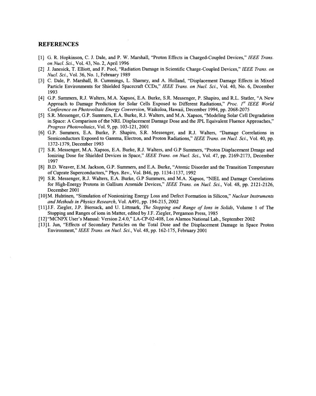 REFERENCES [l] G. R. Hopkinson, C. J. Dale, and P. W. Marshall, Proton Effects in Charged-Coupled Devices, IEEE Trans. on Nucl. Sci., Vol. 43, No. 2, April 996 [2] J. Janesick, T. Elliott, and F.