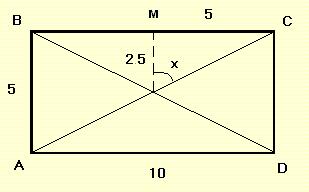 16. Option A The diagram below shows the rectangle with the diagonals and half one of the angles with size x. tan (x) 5, x arctan ().